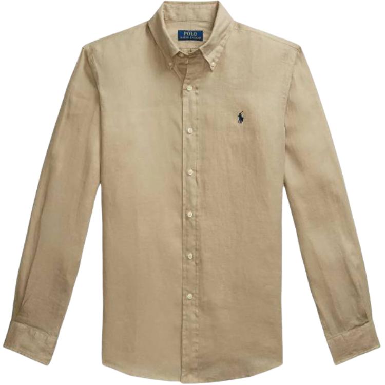 Рубашка с длинным рукавом однотонная с логотипом Polo Ralph Lauren Мужские рубашки Светло-коричневый 710966294001