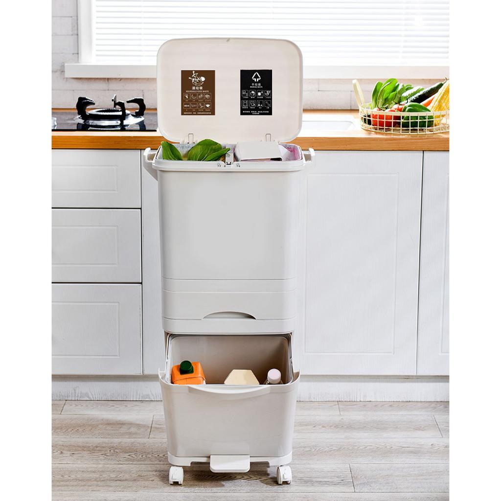 Dry Wet Sorting Garbage Cans Large Capacity Movable Heightened Dry Wet Classification Trash Can for