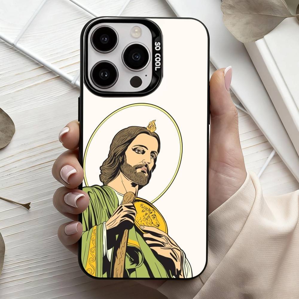 S-San-N J-Judas T-Tadeo-O ART Чехол для телефона для iPhone17,16,15,14,13,12,11 Plus,Pro Max Черный Конфетный Посеребренный Чехол