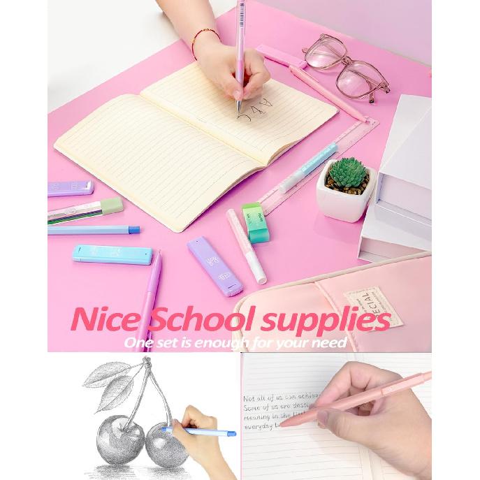 Mechanical Pencil Set with Pink Pencil Case,12X Pastel Mechanical Pencil 0.5mm-2.0mm with 564X HB+36X Color Leads for Writing, Drafting, Drawing,