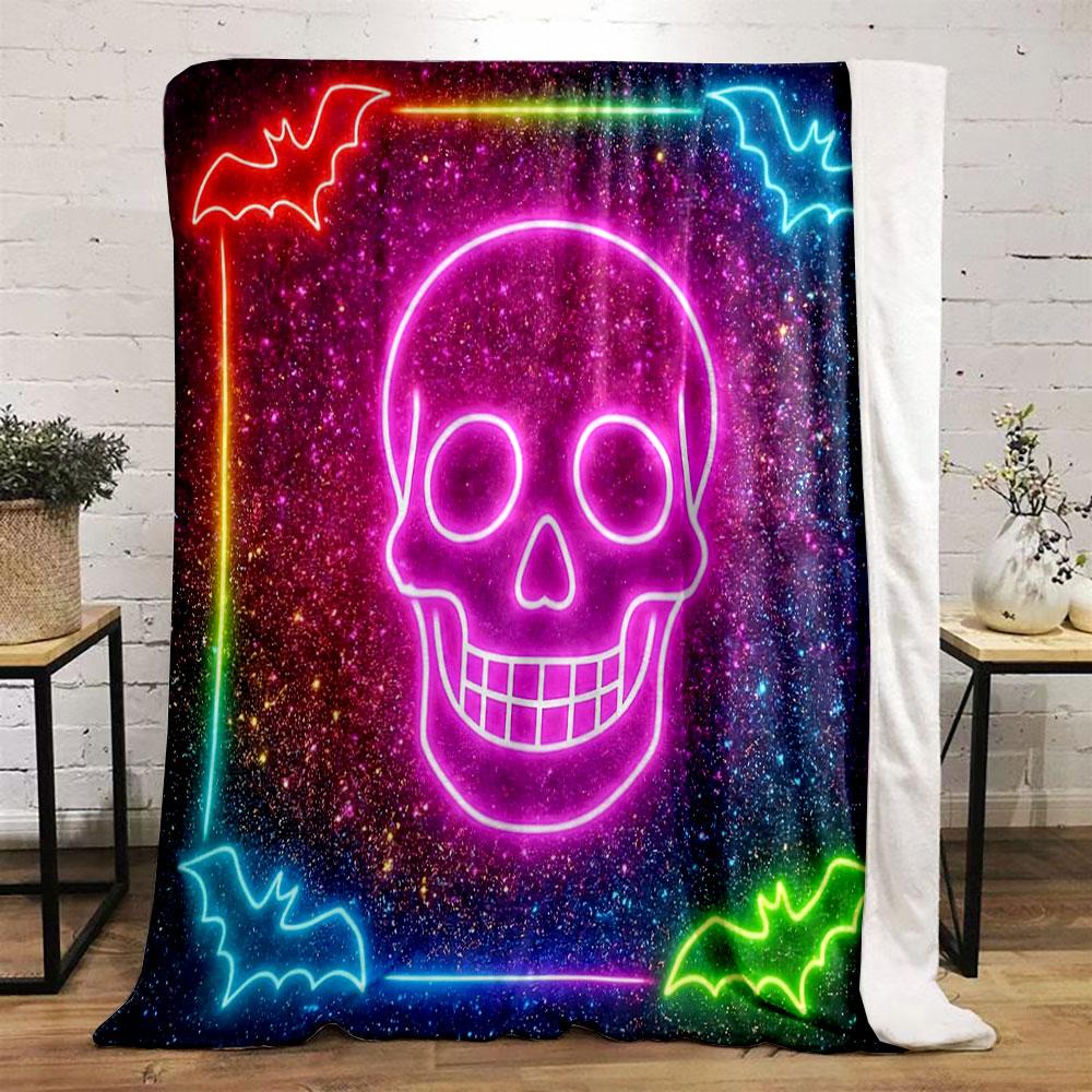 Neon Skull and Bats Design print blanket soft and cozy perfect for the living room bed sofa or a nap,gift