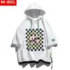 Плюс размер 8xl Летняя мужская футболка с капюшоном с принтом Свободная однотонная хлопковая футболка с половиной рукава