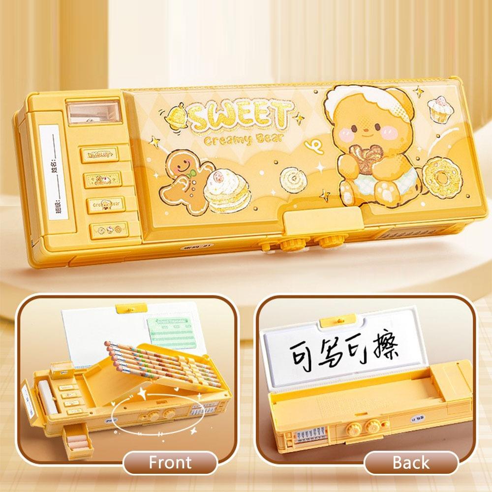 Double Layer Pencil Case with Combination Lock Pen Bag Cartoon Stationery Organizer  School Office