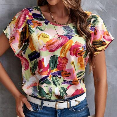 Модная женская цветная футболка с принтом граффити, забавная повседневная футболка с круглым вырезом и короткими рукавами, летняя женская футболка