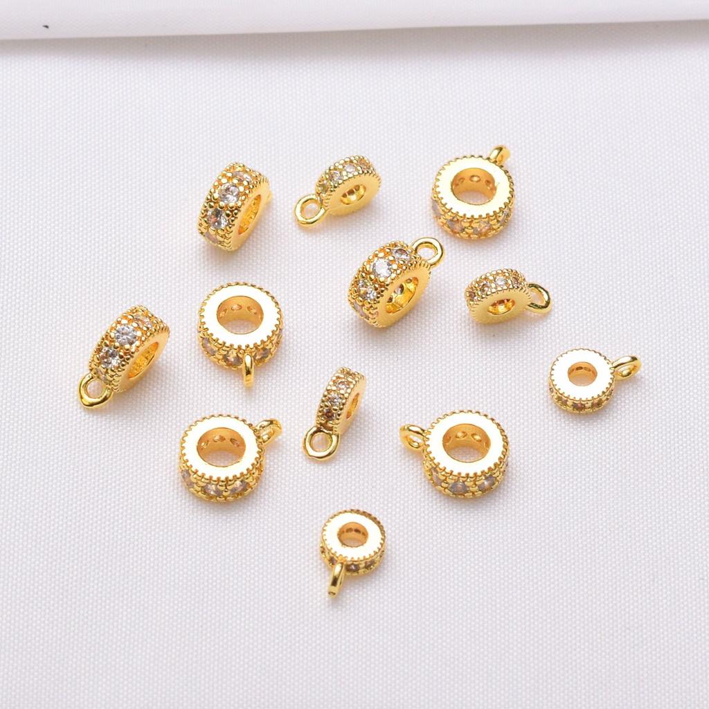 10pcs 18K Gold Bag Color-Preserving Micro-Inlaid Large-Hole Beads With Hanging Spacers Diy Handmade Bracelets, Necklaces, Beaded Jewelry Tee Beads