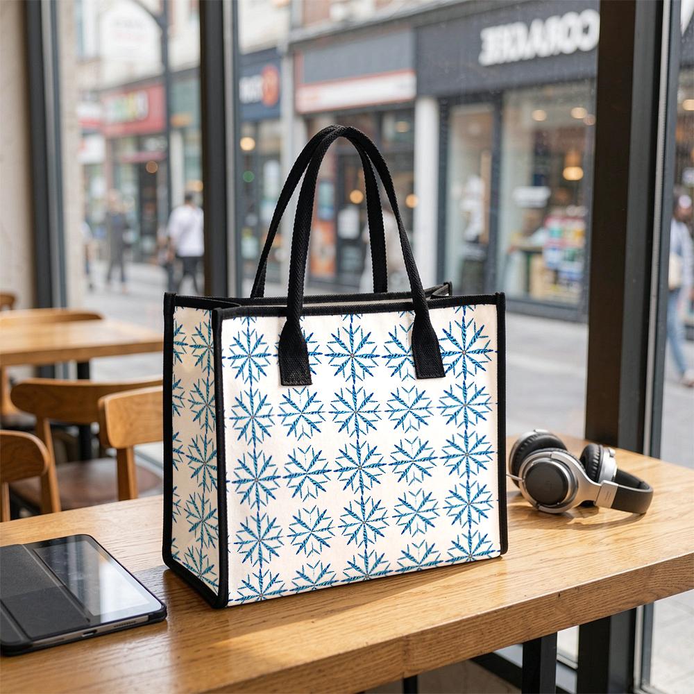 Winter Snowflake Pattern Women Tote Bag Portable Casual Daily Shopping Handbag Fashion Lightweight Outdoor Carry Bag