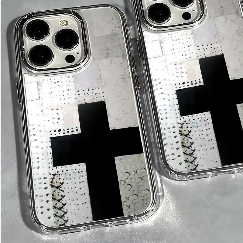 Retro Black Cross MInimalist Phone Case for iPhone 17 AIR 16 15 14 13 12 11 PRO MAX XSMAX XR 7 8 PLUS Y2K Transparent Soft Cover