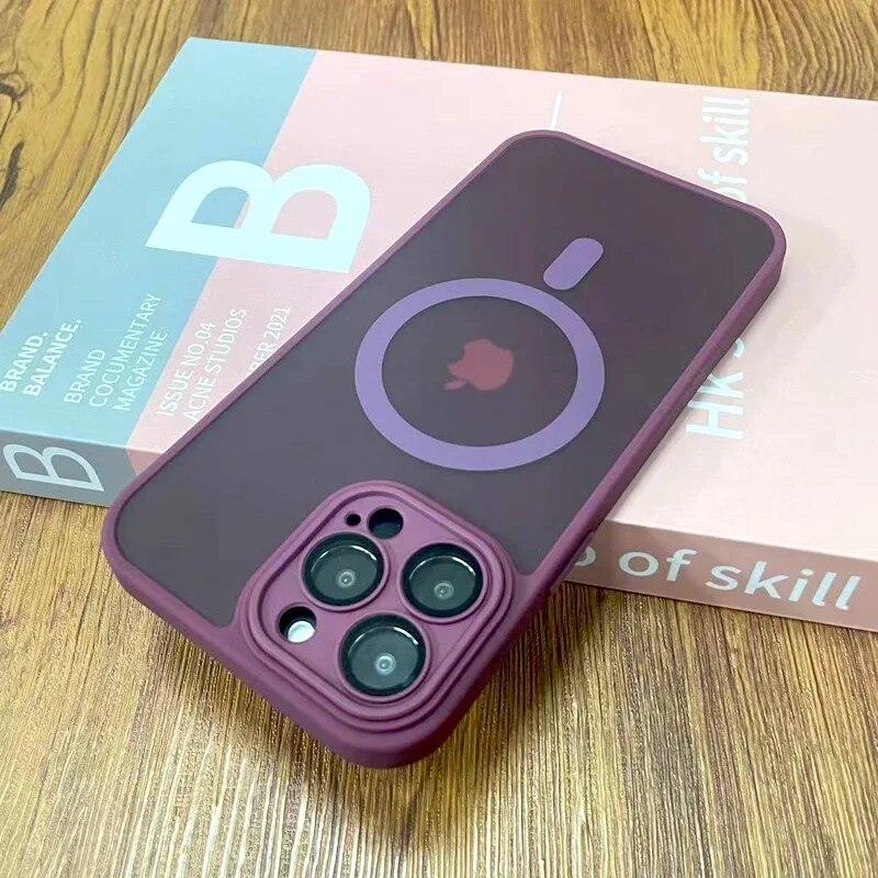Магнитный матовый чехол для iPhone 15 14 13 12 11 Pro Max iPhone15 15Pro 14Pro для Magsafe Mag Safe с беспроводной зарядкой и крышками для объективов