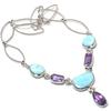 Natural Pink Amethyst,Larimar 925 Solid Sterling Silver Gift Necklace 18" W4N08