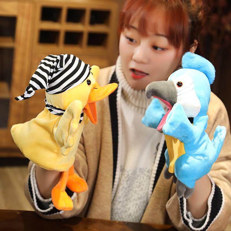 28cm Kawaii Animal Duck Parrot Stuffed Plush Hand Puppets Educational Toys For Family Playgame Time Stuffed Doll