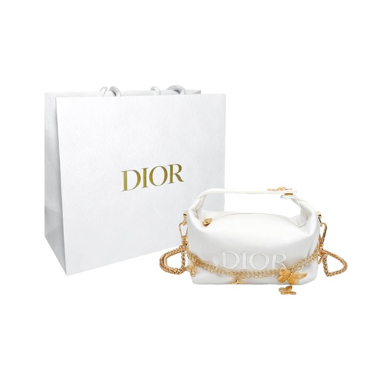Dior Сумка [Индивидуальная косметичка] Импрессионизм Белая Бабочка Позолоченная Изысканная и Компактная Элегантная и Благородная Сумка на плечо Crossbody Полиэстер