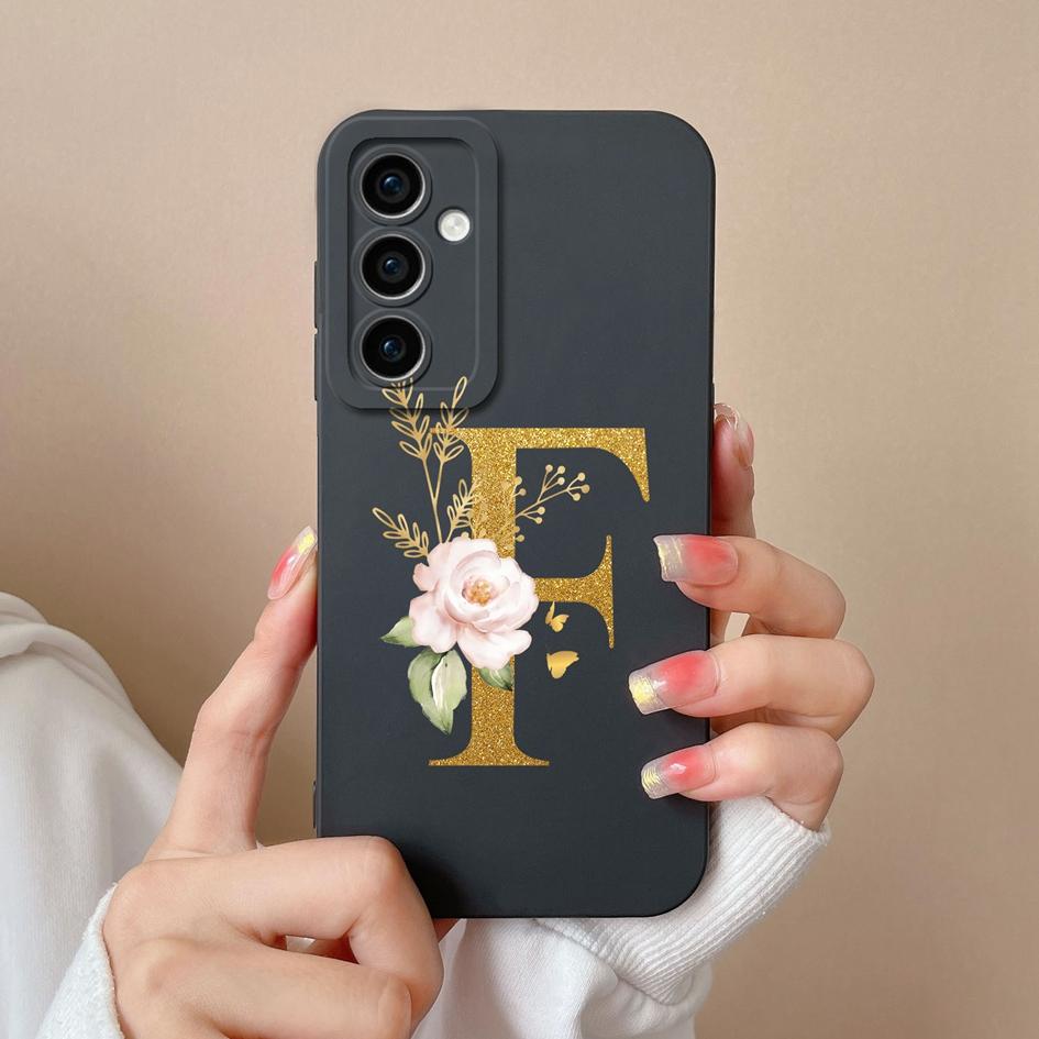 For Samsung Galaxy A35 F15 S24+ A15 S24 Ultra M15 A55 Back Cover Popular Flower Letters Cases Screen Protector Anti Drop Luxury Phone Bags For Samsung