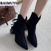 Fringe Sexy Pointed Toe Ankle Boots Women High Heels Shoes 2025 Trend Suede Designer New Zipper Chelsea Boots Pumps Mujer Botas
