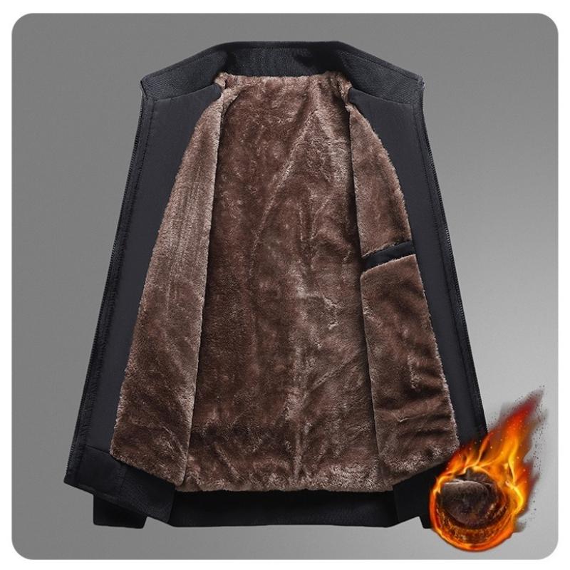 Autumn and Winter Velvet Warm Cotton Jacket For Men Casual Sports Windproof Thermal Coat Stand-Up Collar Jacket