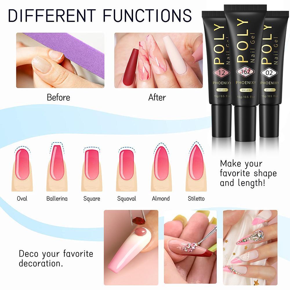 Набор гелевых ногтей PHOENIXY Soak Off Полигель для наращивания ногтей УФ/светодиодный набор гель-лаков для ногтей с лампой для сушки ногтей Дрель для ногтей Маникюрный набор для дизайна ногтей