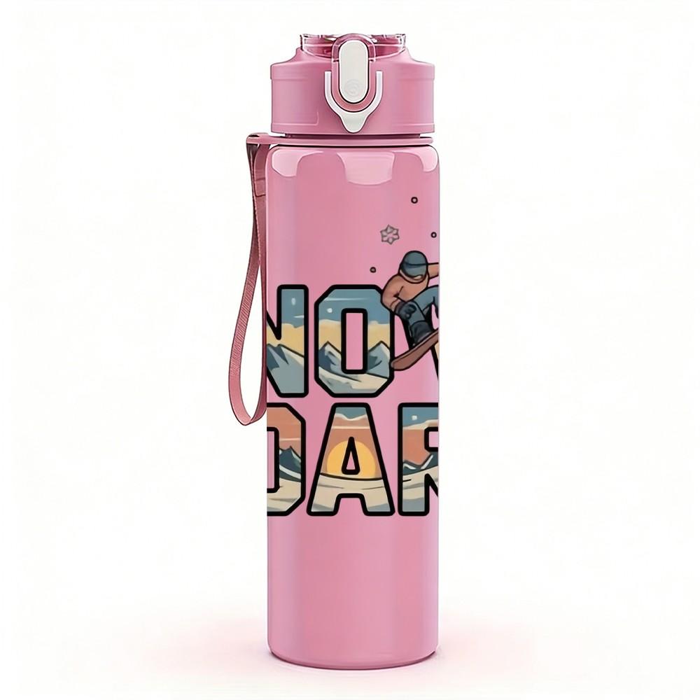 1PC Snowboard Bold Letter Text Print 750ml Color Plastic Sports Water Bottle Leakproof Flip Straw Lid Suitable for Sports Office Home Use