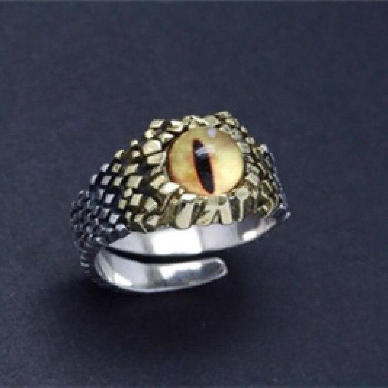 925 Silver Ring Python Eye Snake Eye Demon Eye Ring Opening Adjustable Ring Personality Retro Handmade Ring