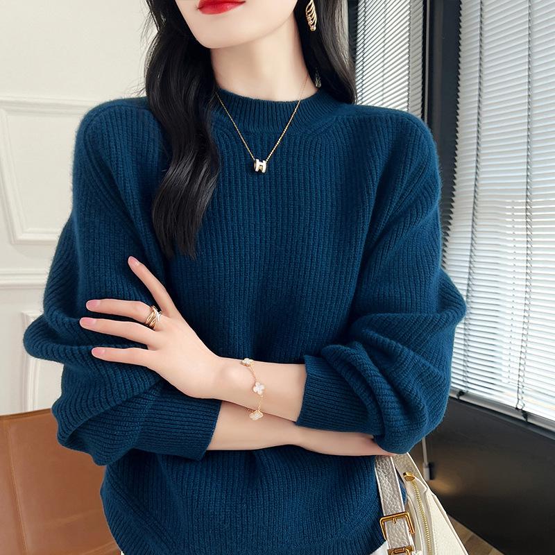 Women's Autumn/Winter Thick Wool Knit Sweater with Half-High Collar - Soft and Cozy Base Layer Top