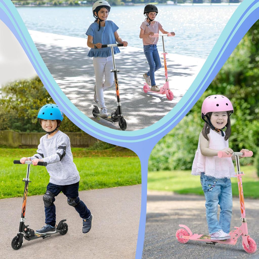 Kids Glowing LED Years 2 Infant Load Capacity Easy To Foot Baby BLACK [Fire Pattern] Kickboard, Scooter, Tires, Children, Kids, 3-12 Old, Wheels, Car,