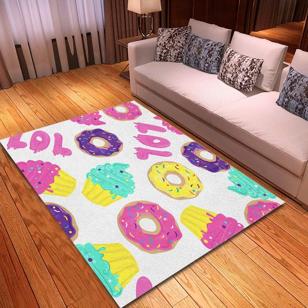 Chocolate Doughnut Pattern Rug Donuts Living Room Rugs Whimsical Dessert Decor Carpet Room Decor Area Rug Indoor Floor Mat