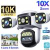 10K WiFi камера 20MP беспроводная наружная 10-кратный зум четыре экрана четыре объектива 720° PTZ автоматическое отслеживание водонепроницаемая камера безопасности CCTV