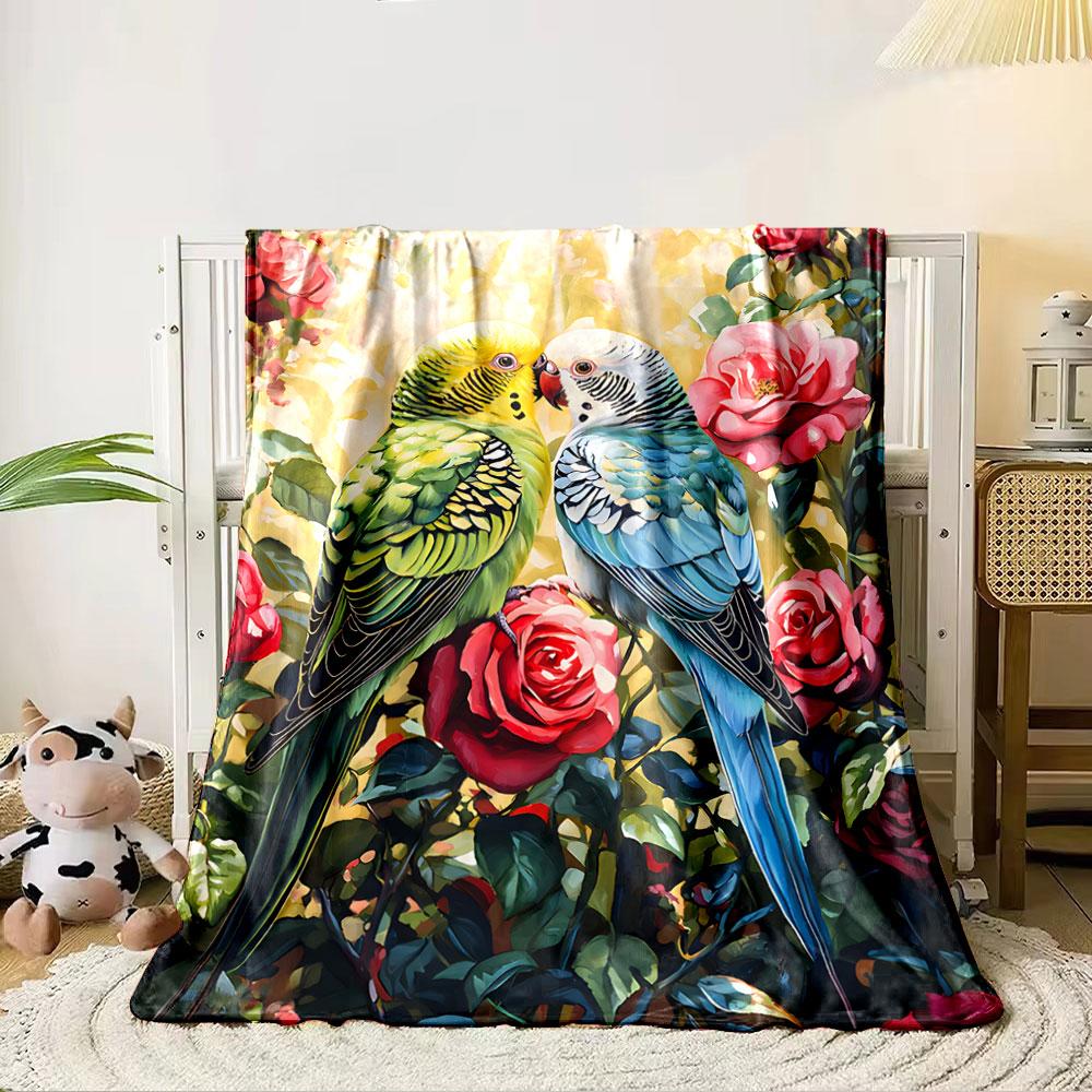 Colorful Parrots with Roses for all seasons blanket lunch break throw gift