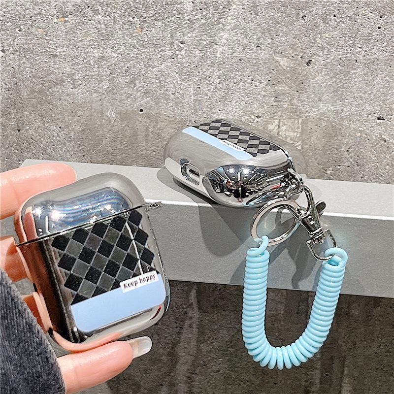 Чехол для наушников Zhitai Checkerboard Electroplating с ремешком для AirPods Pro 2/3 поколения