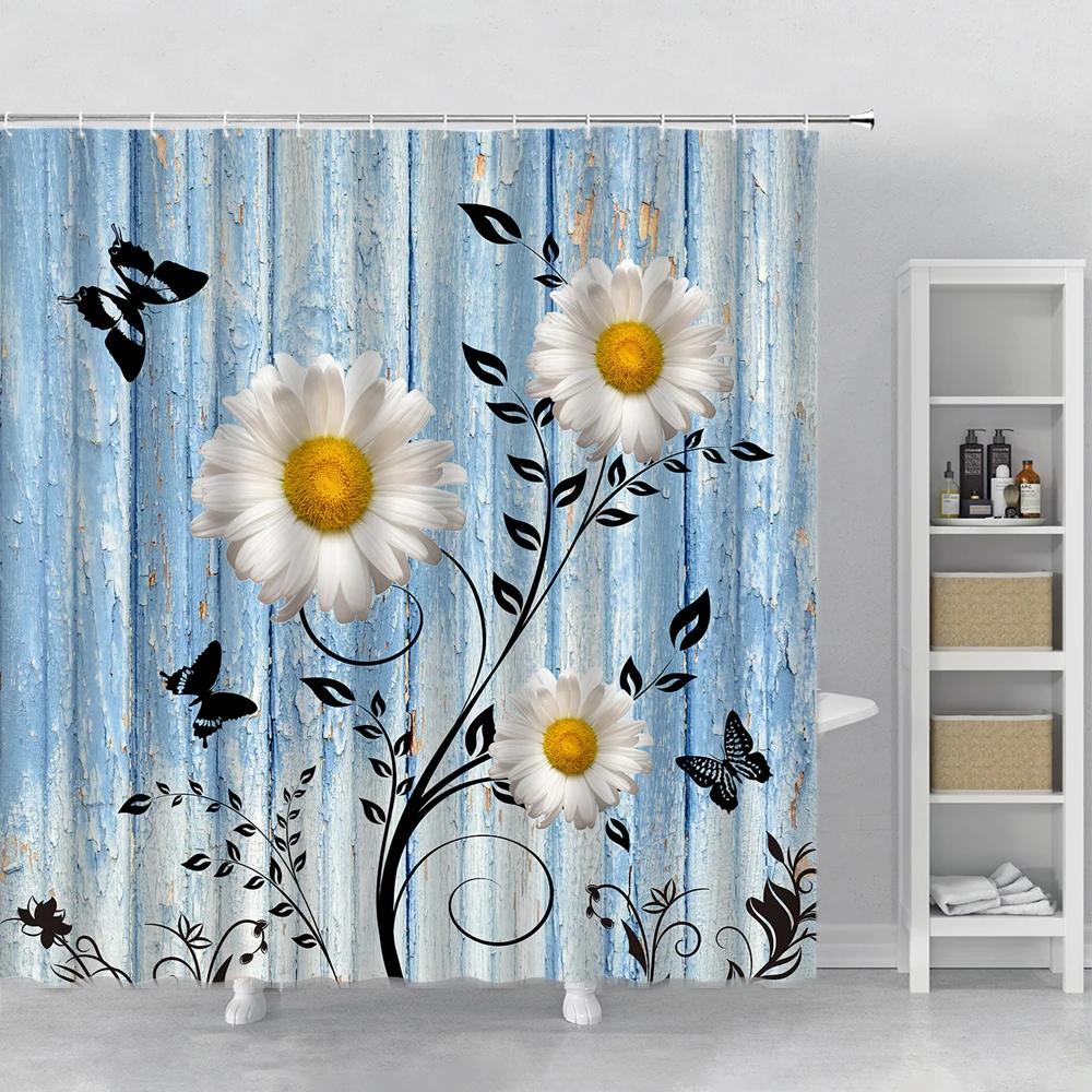 Набор штор для душа с цветами Орхидея Бирюзовый Роза Растение Цветочный Принт Листья Декор для ванной Тканевая занавеска для ванны Аксессуары для ванны Крючок