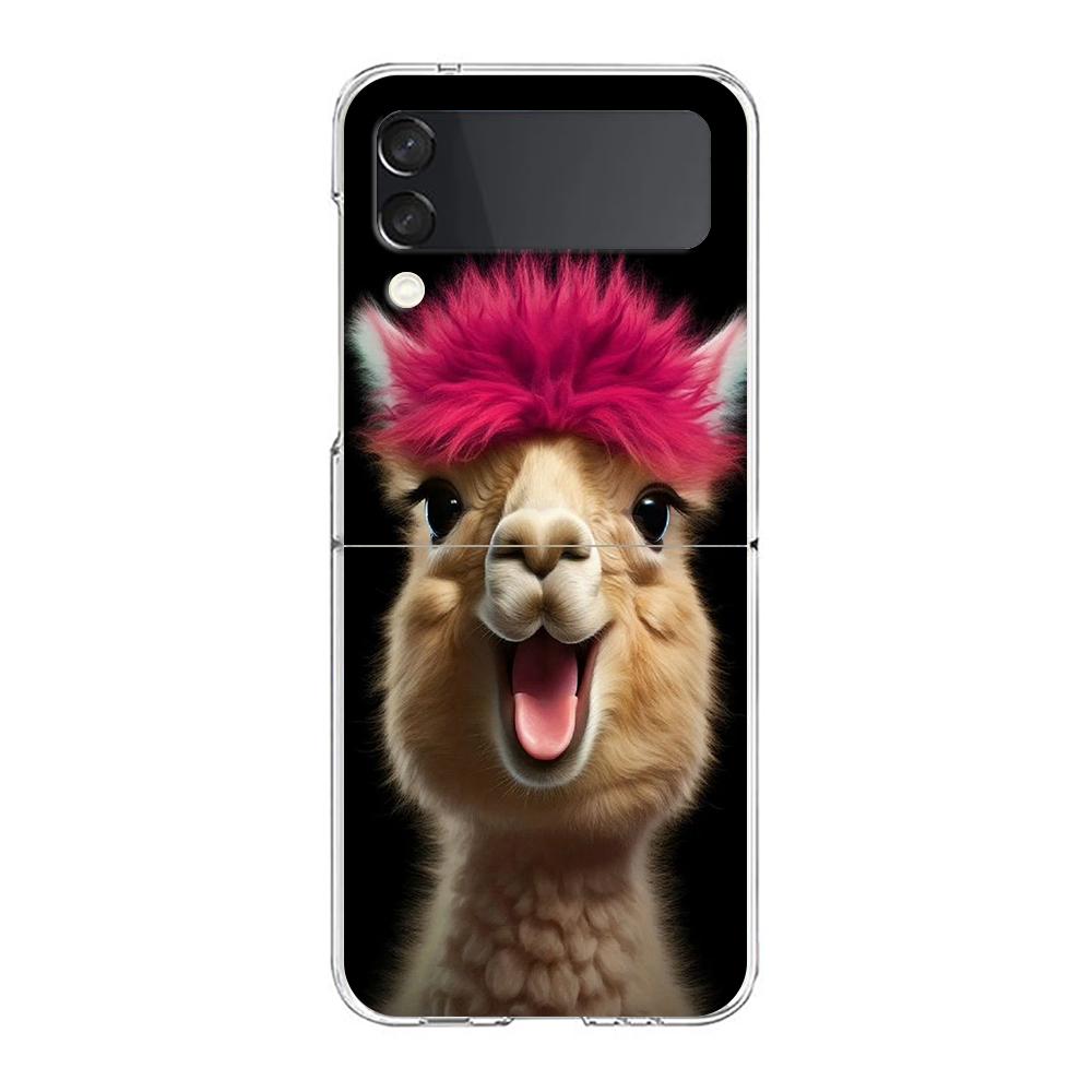 Phone Cover For Samsung Galaxy Z Flip 6 5 4 Case Transparent For Samsung Z Flip 3 Hard PC Foldable Shell Cute Alpaca Donkey Bags