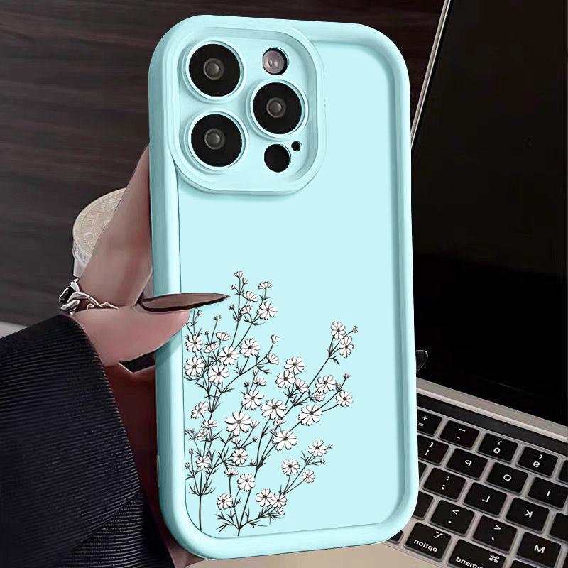Candy Color Tpu Phone Case for iPhone 16 Pro 15 14 Plus 13 12 11 Pro Max Xs Xr 8 7 Shockproof Flower Pattern Soft Lens Protection Cover Funda