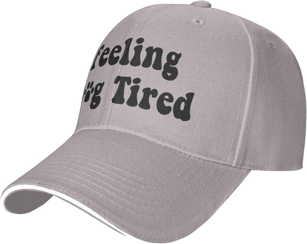 Feeling Dog Tired Paw Print Baseball Cap Polyester Adjustable Outdoor Sports Hat for Adults