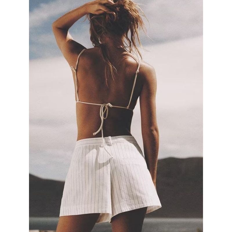 Za2024 Spring-Summer New Type Women's Zipper Loose Easiest for Match High Waist Stripes Mini Shorts 6929405 0