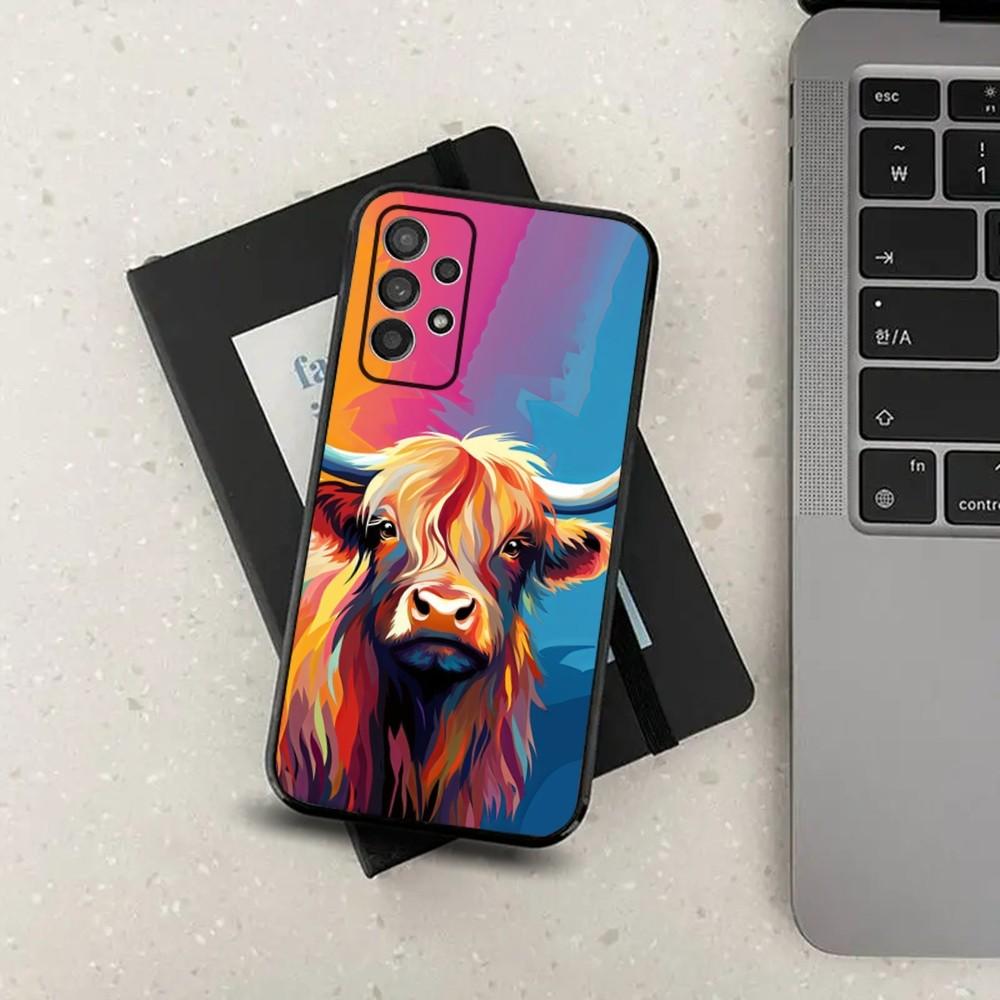 Cute Highland Cow Phone Case For Samsung S24,S21,S22,S23,S30,Ultra,S20,Plus,Fe,Lite,Note,10,9,5G Black Soft Cover
