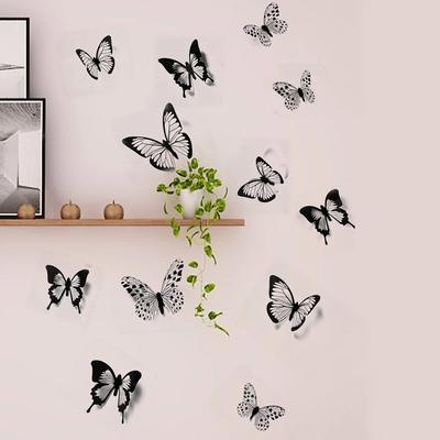 Черно-белые 3D-наклейки на стену с бабочками, свадебные украшения, спальня, гостиная, домашний декор, наклейки с бабочками, наклейки