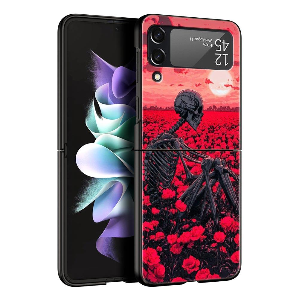 Жесткий чехол-бампер из поликарбоната с рисунком черепа для Samsung Galaxy Z Flip 7 6 5 4 Черная крышка для Galaxy Z Flip 3 Складной корпус Fundas Capas