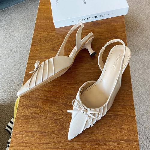 Fashion Women Pointed Toe Stiletto Heels Bow Pleated Open Back Sandals Chic Designer High Heel Shoes for Women