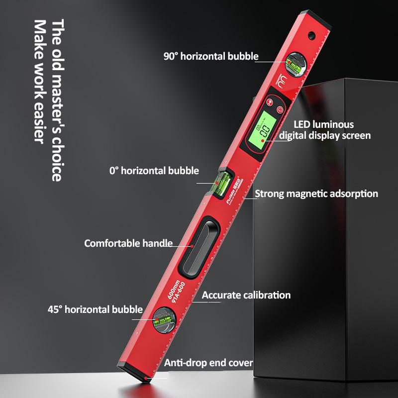 Цифровой угломер, угломер, электронный уровень, уклономер 0-90°, линейка с градуированной шкалой, пузырьковый магнитный уровень, линейка