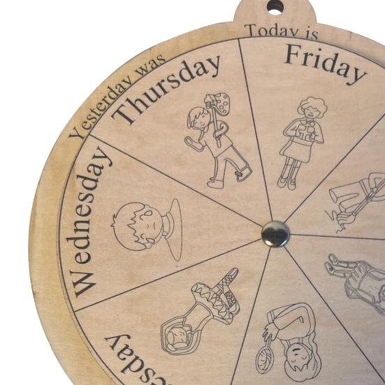Days of The Week Pendant Wooden Wheel of The Week Wall Decoration Rustic Yesterday Today Tomorrow Hanging Decor for Home Office