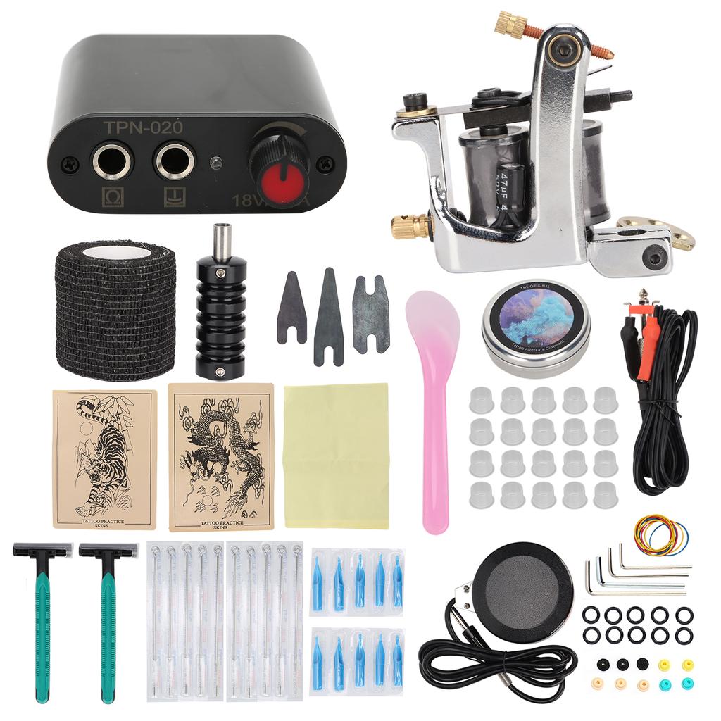 Complete Tattoo Machine Kit Professional Tattoo Shader Machine Kit Power Supply Foot Pedal Cream