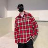 American Retro Embroidered Red Plaid Shirt Unisex Ins Loose Lazy Style Long Sleeve Shirt Vinta12 Jacket