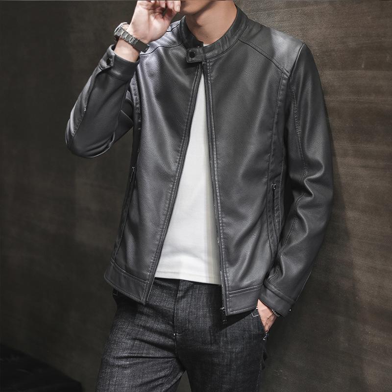 Spring New Men's PU Leather Jacket Korean Version Slim Men's Youth Handsome Leather Jacket Top Locomotive Jacket