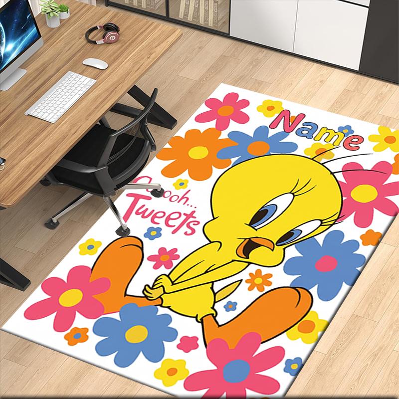 Custom Name Tweety Printed Carpet, Rug for Office Chair Living Room Bedroom Kitchen Room Decor Gifts.