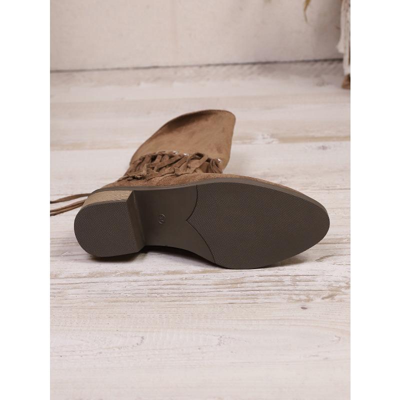 Ботильоны с бахромой больших размеров Женские Зима 2025 Новые Винтажные На молнии сбоку Ковбойские ботинки в западном стиле