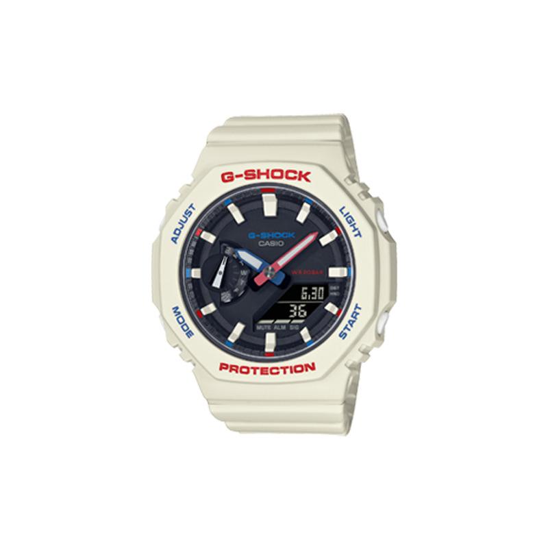 Casio Серия G-SHOCK с двойным дисплеем (ЖК/стрелки) Farm Oak Macaron Белый Восьмиугольник Кварцевый механизм Ремешок из смолы Японские и корейские часы GMA-S2100WT-7A1JF