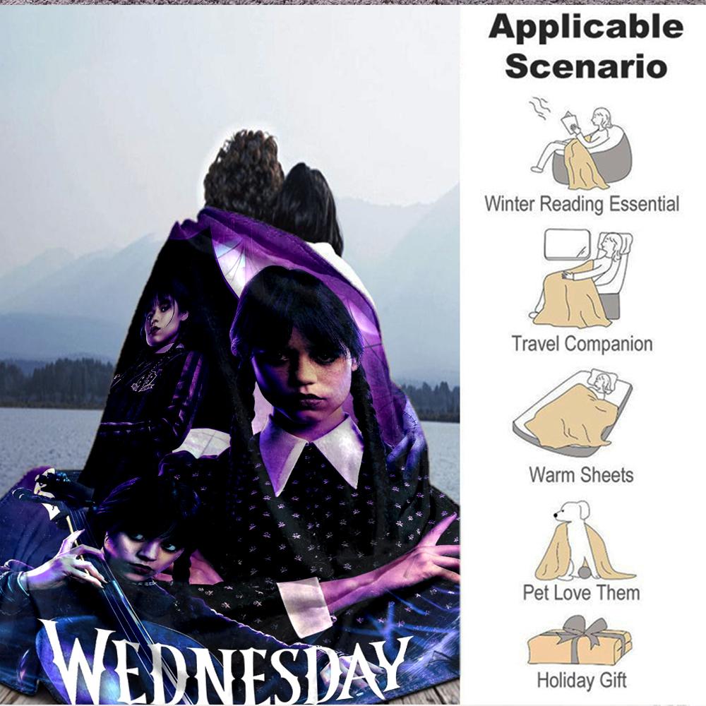 1Pc Wednesday Addams Series Flannel Blanket, Soft And Comfortable, Casual Warm, Camping Travel, Christmas, Halloween Xmas Gift El114