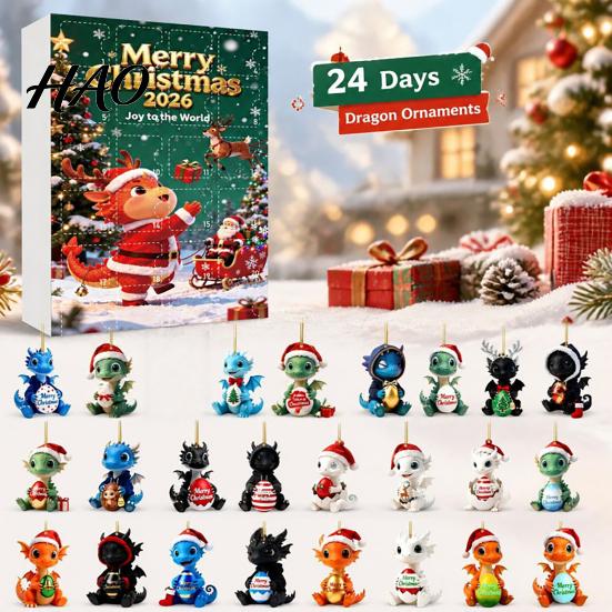 Christmas Advent Calendar 2026 Dragon Calendar, 24 Days Funny Baby Figures Countdown Miniature Party Favors 2D Acrylic Cartoon Ornaments for