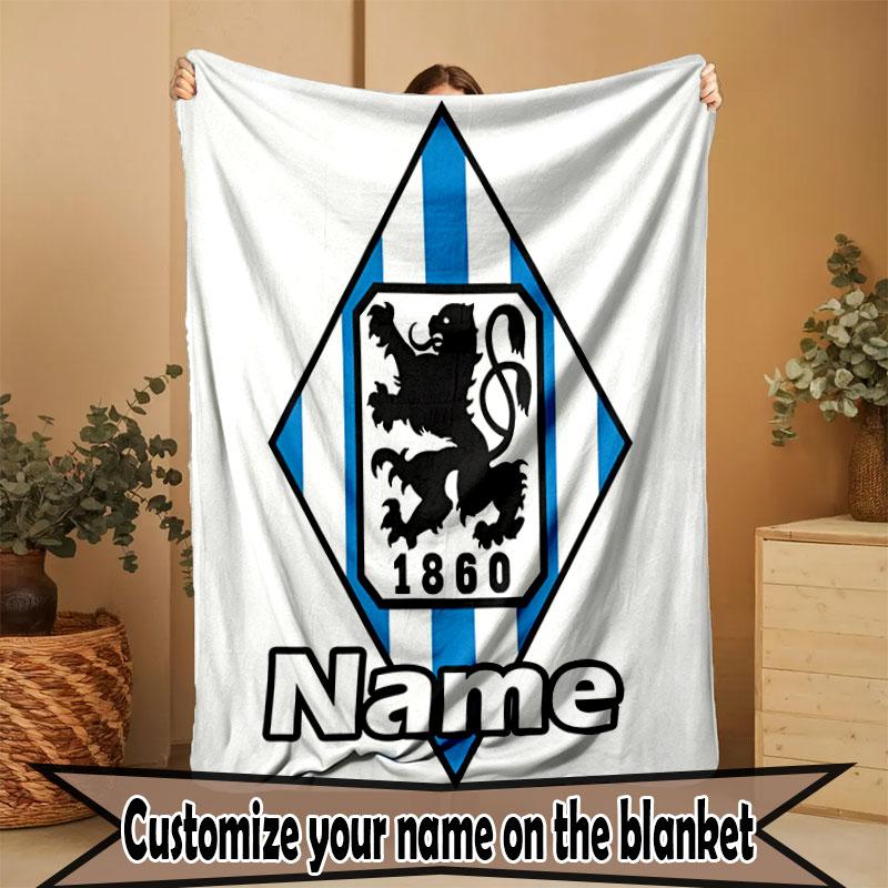 Custom Name Personalized 1860 Munchen football club Print Blanket, Home Decor, Bedroom, Sofa, Camping, Couch, Gifts for Birthday Christmas