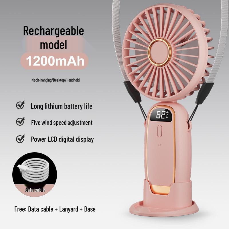 USB Rechargeable Portable Neck-Hanging Mini Fan - New Foldable Handheld/Desktop Model