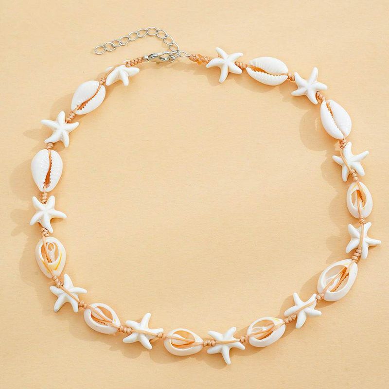 European and American Simple and Stylish Beach-Style Starfish and Shell Woven Necklace Hawaiian-Style Shell Bracelet Necklace