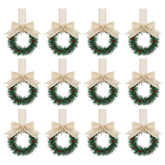 Мини рождественские венки для шкафов венки с лентами банты ягоды искусственные сосновые иголки венки для входной двери окна кухонные шкафы декор